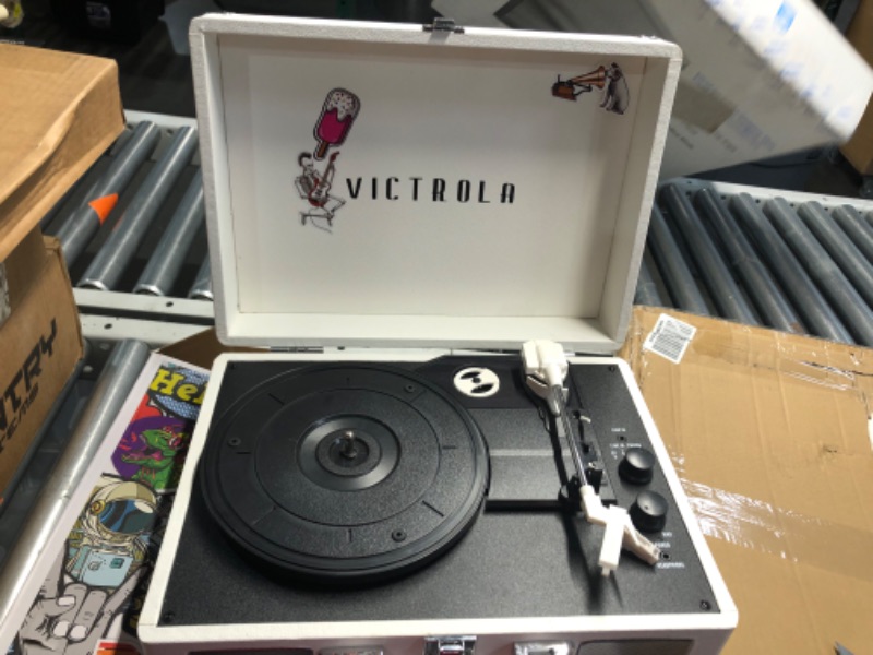 Photo 3 of Victrola VSC-400SB-CNV Bluetooth Suitcase Turntable Canvas - Stickers (White) Canvas Record Player