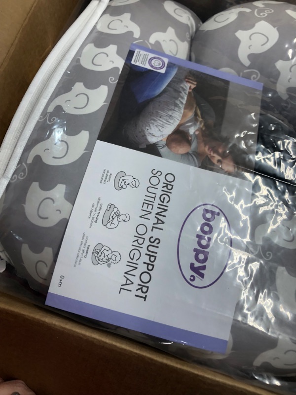 Photo 1 of Boppy Nursing Pillow Original Support, Gray Elephant Sprinkles, Ergonomic Nursing Essentials for Bottle and Breastfeeding, Firm Fiber Fill, with Removable Nursing Pillow Cover, Machine Washable