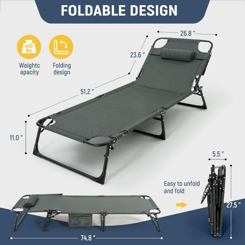 Photo 1 of ***USED - LIKELY MISSING PARTS - UNABLE TO VERIFY FUNCTIONALITY - COVER TORN***
ropoda Camping Cot, Adjustable 4-Position Folding Cot