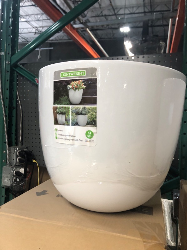 Photo 3 of *TWO PACK* 14 in. Fresno Medium White High-Density Resin Planter (14 in. D x 12 in. H) With Drainage Hole