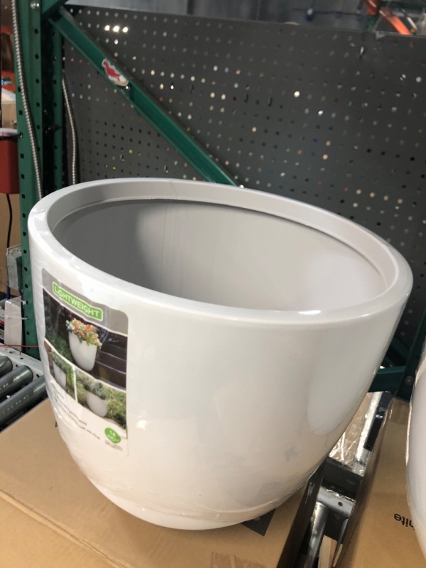 Photo 3 of *TWO PACK* 14 in. Fresno Medium White High-Density Resin Planter (14 in. D x 12 in. H) With Drainage Hole