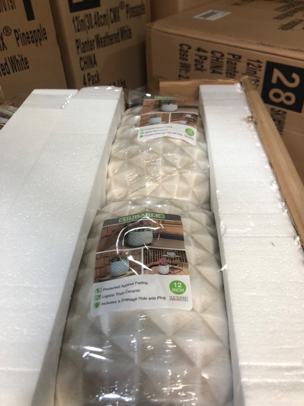 Photo 1 of *2PACK* Pineapple Medium 12 in. x 10.5 in. 14 Qt. Weathered White Resin Composite Indoor/Outdoor Planter