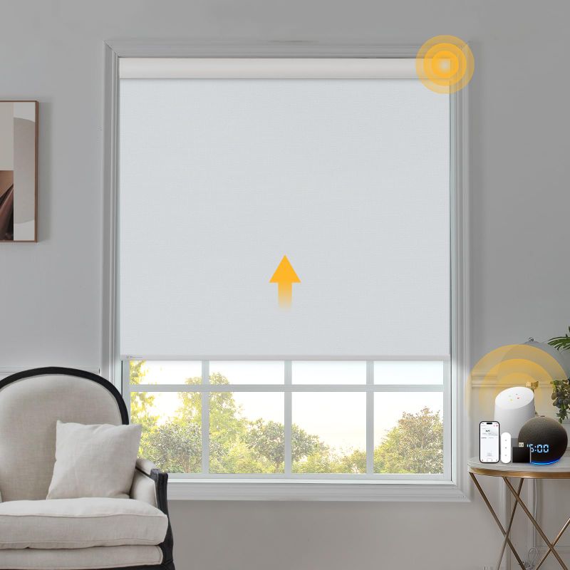 Photo 1 of (NON-REFUNDABLE) MUSCLEAREA Motorized Blinds with Remote Smart Blinds for Window Blackout Roller Shades Cordless Automatic Shades Electric Blinds Compatible with Alexa & Google Assistant, White, 46" W x 72" H White 46"W x 72"H