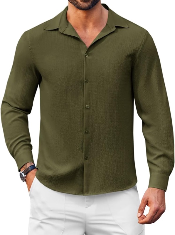 Photo 1 of Runcati Mens Button Down Shirts Casual Long Sleeve Regular Fit Summer Beach Textured Shirt