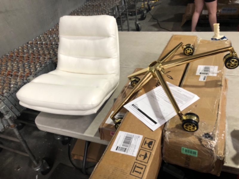 Photo 2 of ***NONREFUNDABLE - NOT FUNCTIONAL - FOR PARTS ONLY - SEE COMMENTS***
OSP Home Furnishings Legacy Mid-Century Modern Padded Scoop Office Chair with 360 Degree Swivel, Deluxe White Faux Leather with Gold Base