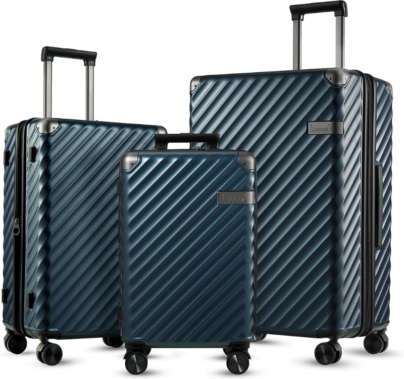 Photo 1 of [READ NOTES] LUGGEX 3 Piece Luggage Sets with Spinner Wheels - 100% Polycarbonate Expandable Hard Suitcases with Wheels - Travel Luggage TSA Approve (Navy, 20/24/28)