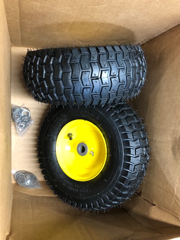 Photo 4 of 15x6.00-6" Front Tire Assembly Replacement for 100 and 300 Series John Deere Riding Mowers - 2 pack