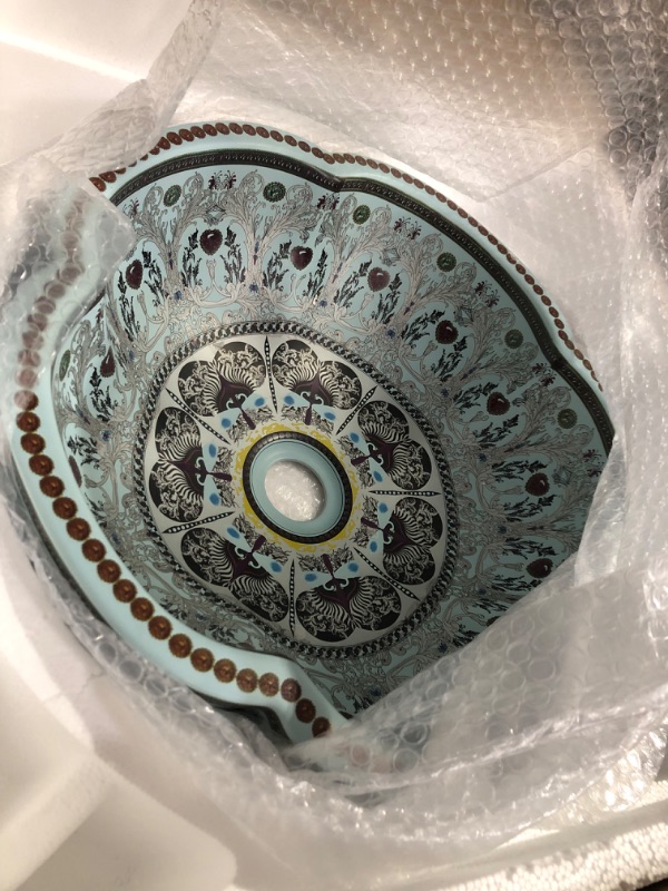 Photo 1 of ***USED - BASIN ONLY - NO SINK INCLUDED***
Ceramic Bathroom Vessel Sinks Light Blue Wash Basin Flower Shape Porcelain Countertop Sink for Bar and Cloakroom