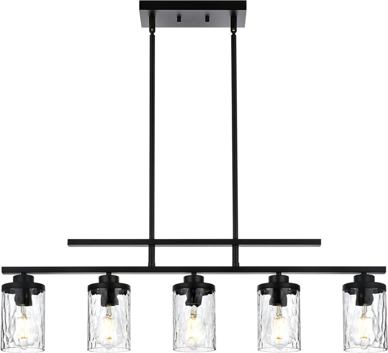 Photo 1 of (MIssing 1 Glass) Modern Pendant Light Fixture 5-Light Kitchen Island Pendant Lighting Matte Black Hammered Glass Shade Hanging Light Fixtures for Dining Room Adjustable Cord