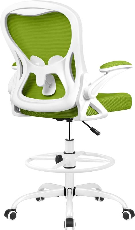 Photo 1 of (NON-REFUNDABLE) Drafting Chair, Tall Office Chair Ergonomic Standing Desk Chair, Lumbar Support Computer Chair Swivel Task Rolling Chair with Adjustable Flip-up Armrests & Foot Ring (Green)
