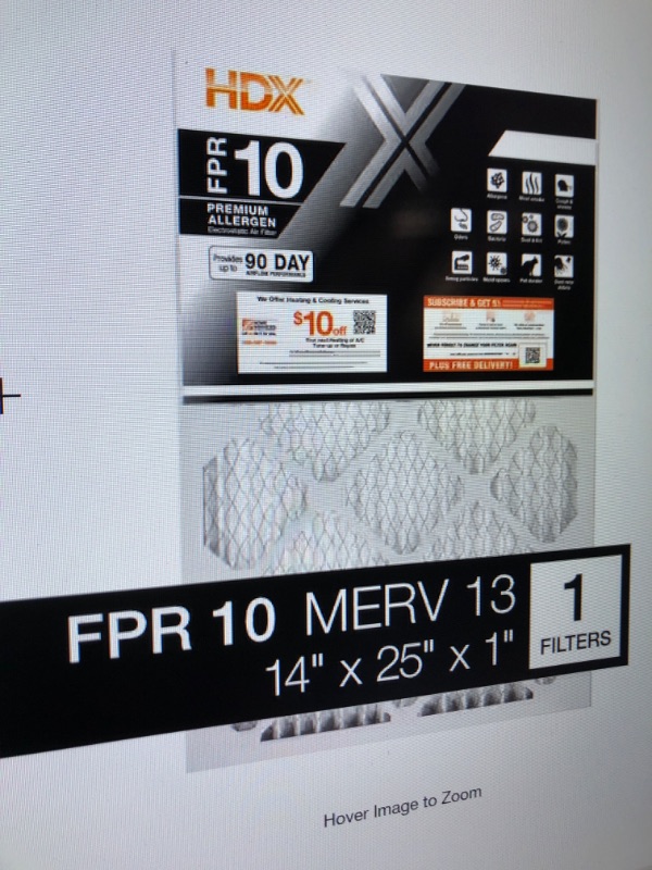 Photo 1 of (no returns)

HDX
14 in. x 25 in. x 1 in. Premium Pleated Furnace Air Filter FPR 10, MERV 13