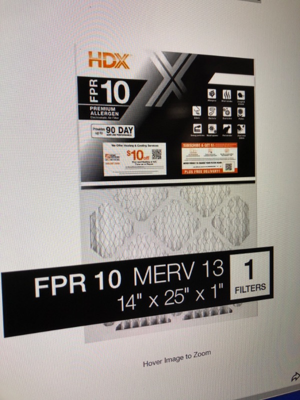 Photo 1 of (no returns)

HDX
14 in. x 25 in. x 1 in. Premium Pleated Furnace Air Filter FPR 10, MERV 13