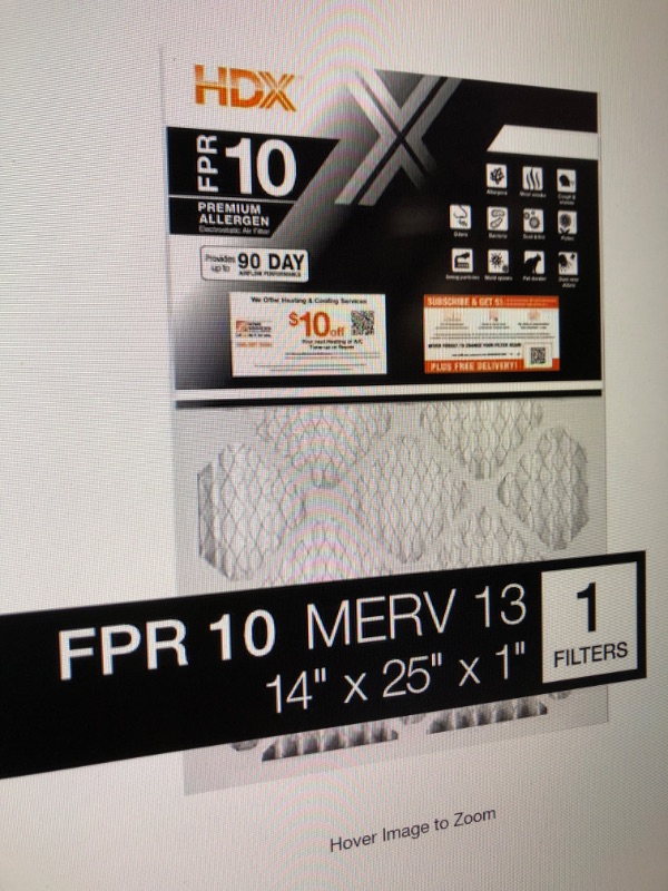 Photo 1 of (no returns)

HDX
14 in. x 25 in. x 1 in. Premium Pleated Furnace Air Filter FPR 10, MERV 13