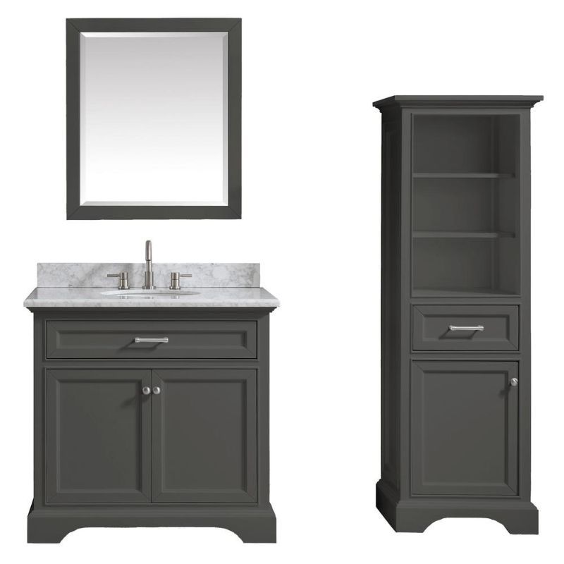 Photo 1 of  24 in. W X 32 in. H Rectangular Wood Framed Wall Bathroom Vanity Mirror in Gray