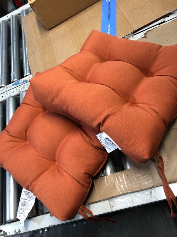 Photo 1 of  Indoor/Outdoor Wicker Patio Seat Cushion Reversible Orange, 2 Count