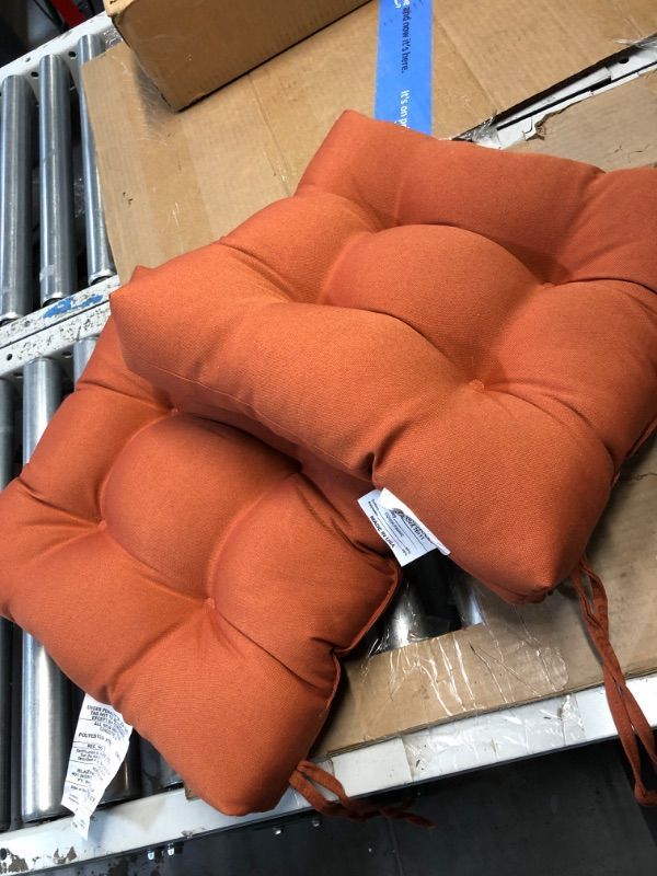 Photo 2 of  Indoor/Outdoor Wicker Patio Seat Cushion Reversible Orange, 2 Count
