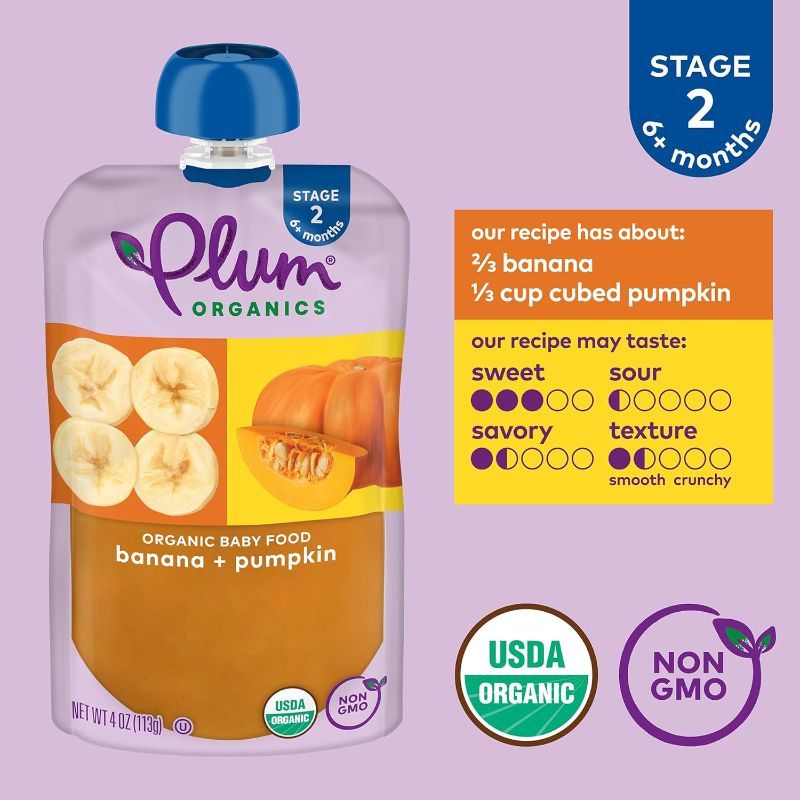 Photo 1 of ***BUNDLE PACK OF TWO NON REFUNDABLE***
Plum Organics Stage 2 Organic Baby Food - Banana and Pumpkin - 4 oz Pouch (Pack of 12) 