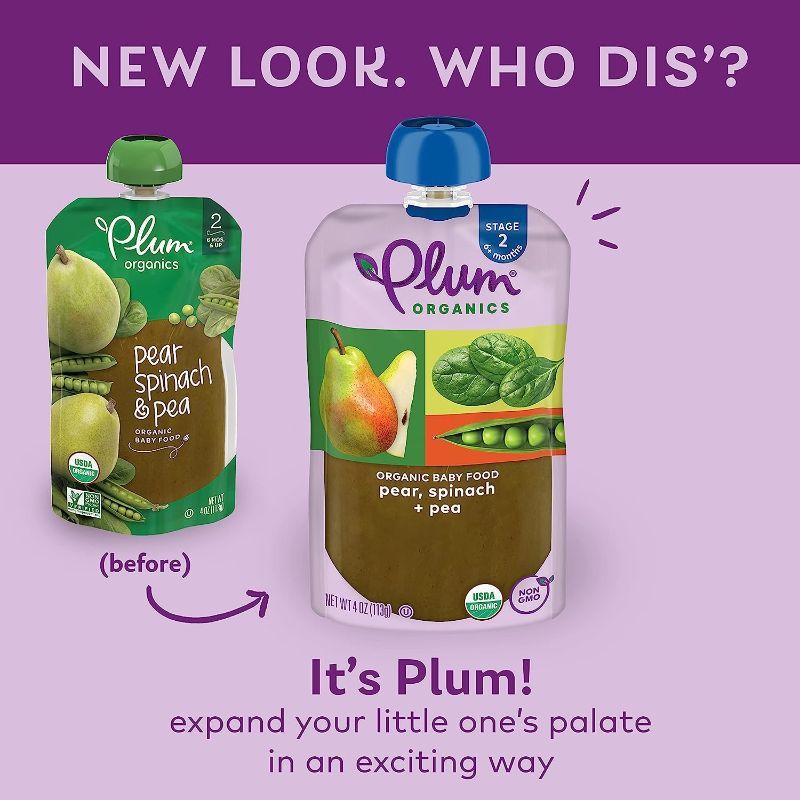 Photo 1 of ***BUNDLE PACK OF TWO BOXES NON REFUNDABLE***
Plum Organics Stage 2 Organic Baby Food - Pear, Spinach, and Pea - 4 oz Pouch
 (Pack of 6 In each box)) 