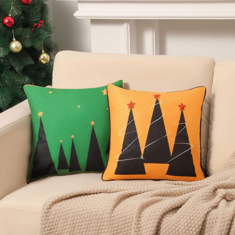 Photo 1 of (SIMILAR TO STOCK PHOTO) Christmas Throw Pillow Covers 18×18 Inch Set of 2, Winter Xmas Farmhouse Christmas Pillow Covers for Holiday Party Sofa Home Decoration Yellow/Green 18x18 Inch (Pack of 2)