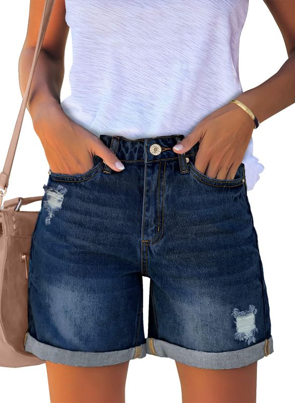 Photo 1 of luvamia Women's Casual Ripped Denim Shorts High Rise Distressed Rolled Hem Jeans Shorts