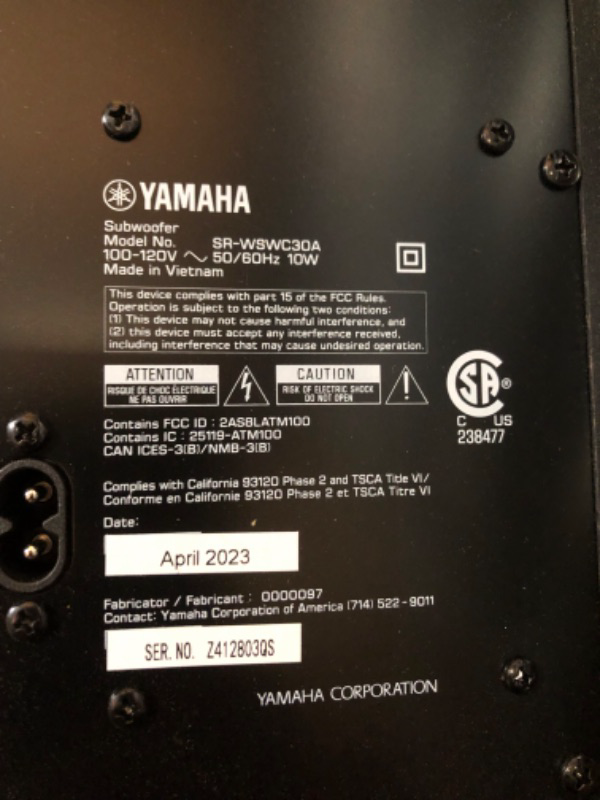 Photo 5 of Yamaha SR-C30A Compact Sound Bar with Wireless Subwoofer and Bluetooth, Black