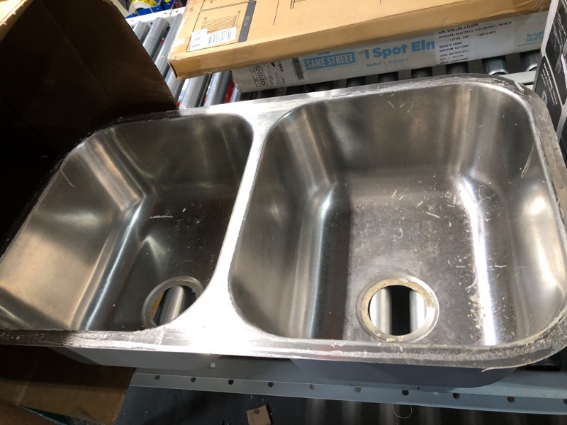 Photo 2 of Stock photo for reference, 31-3/8" Undermount 50/50 Double Bowl 18 Gauge Stainless Steel Kitchen Sink
