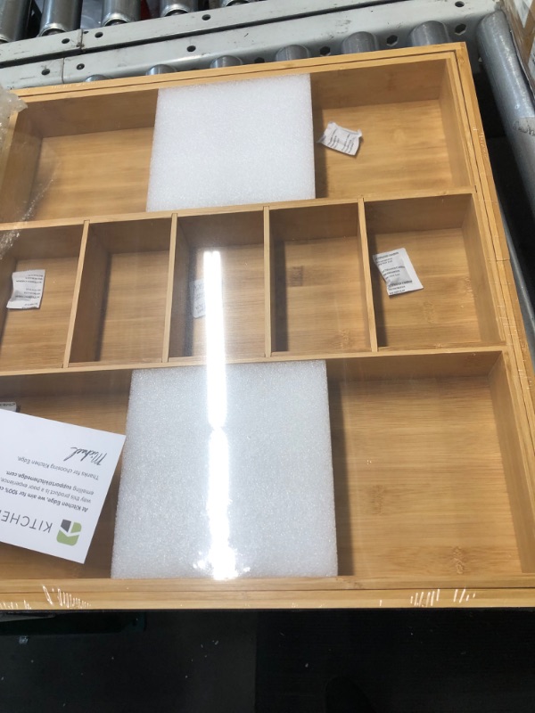 Photo 2 of KitchenEdge Adjustable Kitchen Drawer Organizer Expandable to 33 Inches Wide, 9 Compartments 100% Bamboo 