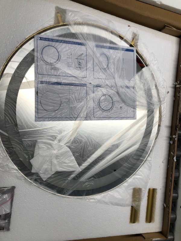 Photo 4 of Vierose 18 Inch Large Vanity Mirror with Lights, Round LED Makeup Mirror, Tabletop Light Up Mirror  Gold 18"x18"