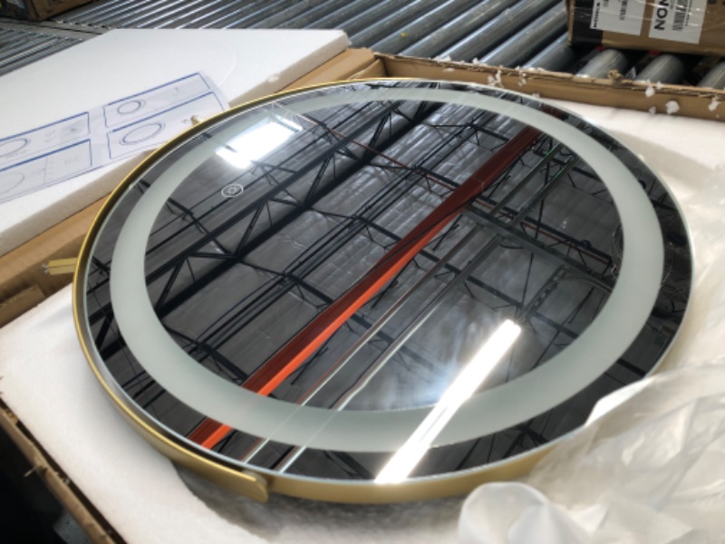 Photo 3 of Vierose 18 Inch Large Vanity Mirror with Lights, Round LED Makeup Mirror, Tabletop Light Up Mirror  Gold 18"x18"