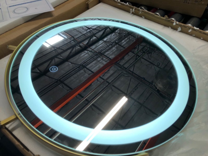 Photo 2 of Vierose 18 Inch Large Vanity Mirror with Lights, Round LED Makeup Mirror, Tabletop Light Up Mirror  Gold 18"x18"