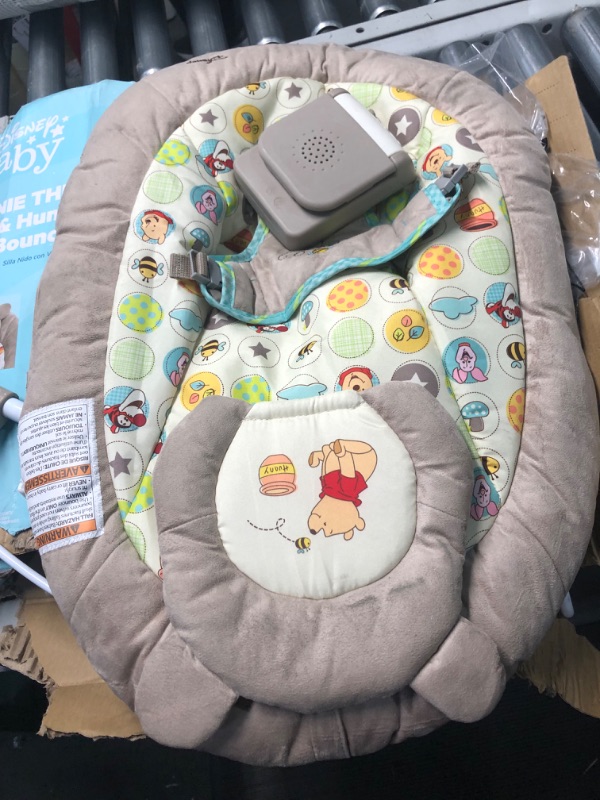 Photo 5 of Bright Starts Disney Baby Winnie the Pooh Baby Bouncer Soothing Vibrations Deluxe Infant Seat - Faux Suede, Music, 