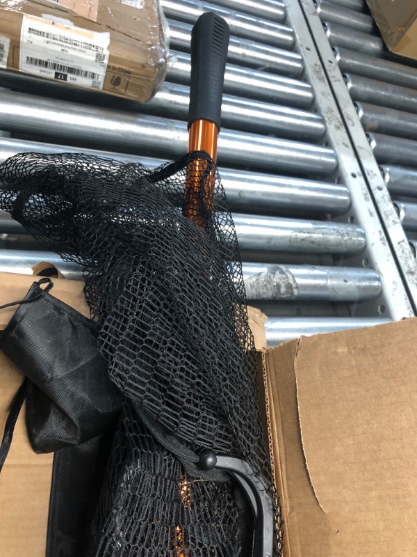 Photo 1 of Fiblink Folding Aluminum Fishing Landing Net Fish Net with Extending Telescoping Pole Handle Orange--Length: 59-118