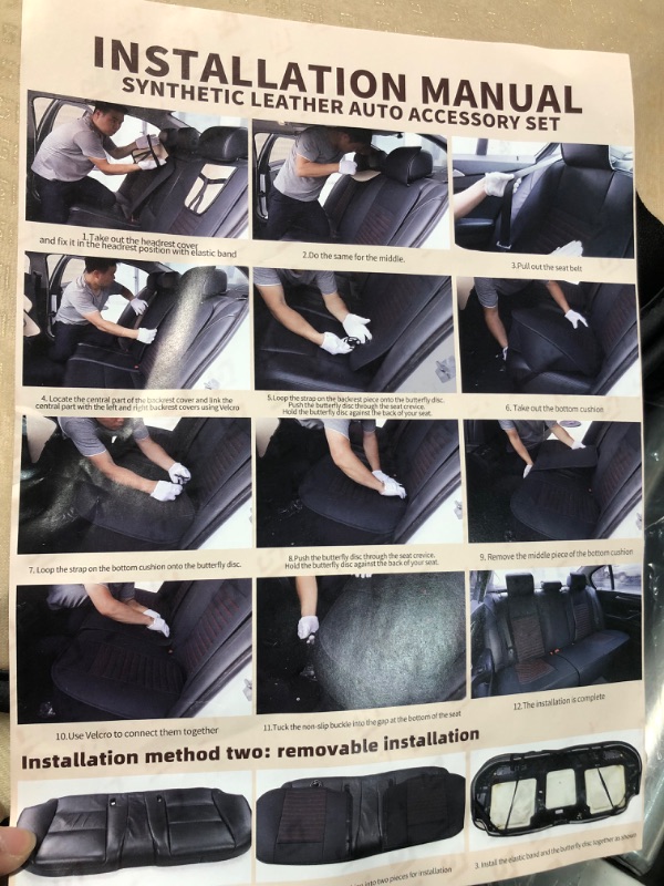 Photo 6 of ***USED - LIKELY MISSING PARTS - UNABLE TO VERIFY FUNCTIONALITY***
AOOG Leather Car Seat Covers, Leatherette Automotive Vehicle Universal Non-Slip Waterproof, Full Set BLACK&BLUE