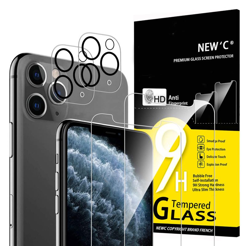 Photo 1 of  2 PACK NONREFUNDABLE**NEW'C Pack of 4, 2 x Glass Screen Protector for iPhone 11 Pro and 2 x Camera Lens Protector No Air BubblesUltra Resistant 9H Hardness Glass iPhone 11 Pro 5,8 Inch