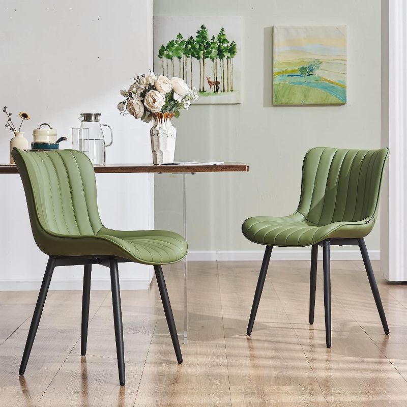 Photo 1 of YOUNUOKE Olive Green Dining Chairs Set of 2 Upholstered Mid Century Modern Kitchen Chair Armless Faux Leather Side Chairs with Padded Back Metal Legs for Living Room Bedrooms
