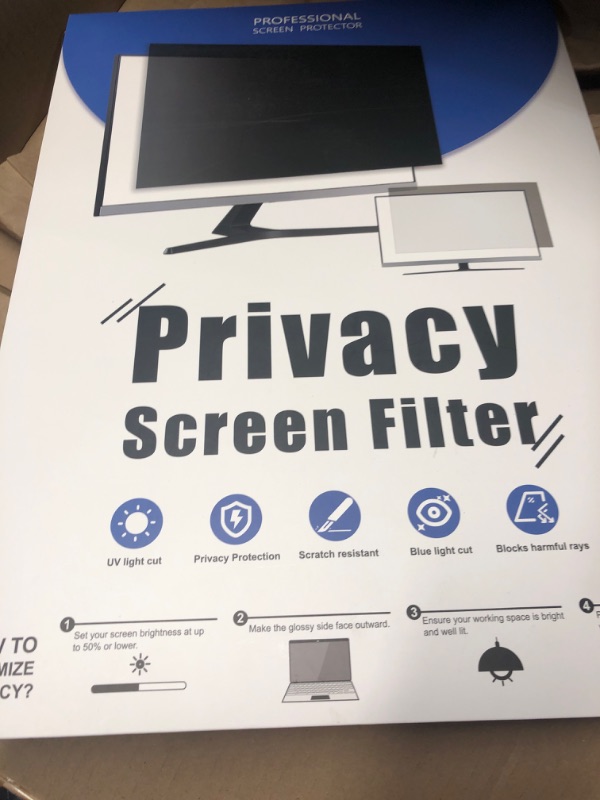 Photo 2 of [2-Pack] 19 Inch Computer Privacy Screen Filter for 5:4 Widescreen Monitor, Removable Eye Protection Anti Glare Blue Light Filter Privacy Shield, Anti Scratch Anti Spy Screen Protector Film 19 In