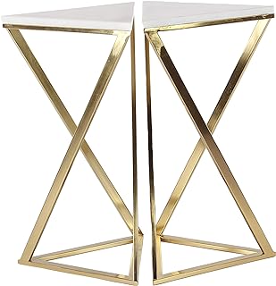 Photo 1 of ***DAMAGED - MARBLE TOPS CRACKED AND BROKEN - SEE PICTURES***
Deco 79 Metal Side End Accent Table End Table with Marble Top, Set of 2 Side Table 14"W, 24"H, Gold