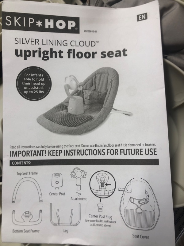 Photo 2 of Baby Ergonomic Activity Floor Seat for Upright Sitting, Silver Lining Cloud, Gray