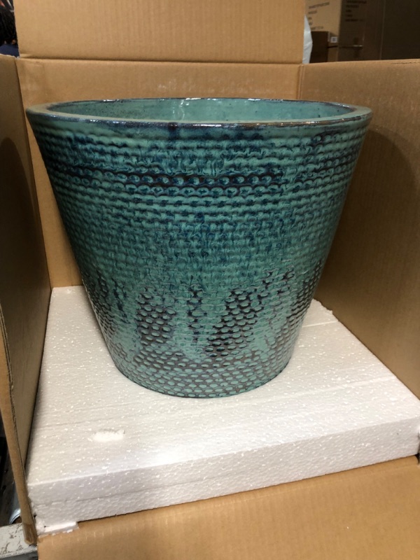 Photo 4 of Peyton 14.6 in. x 13.4 in. Blue Patina Ceramic Pot