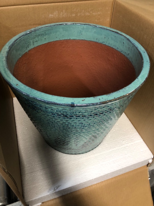 Photo 2 of Peyton 14.6 in. x 13.4 in. Blue Patina Ceramic Pot