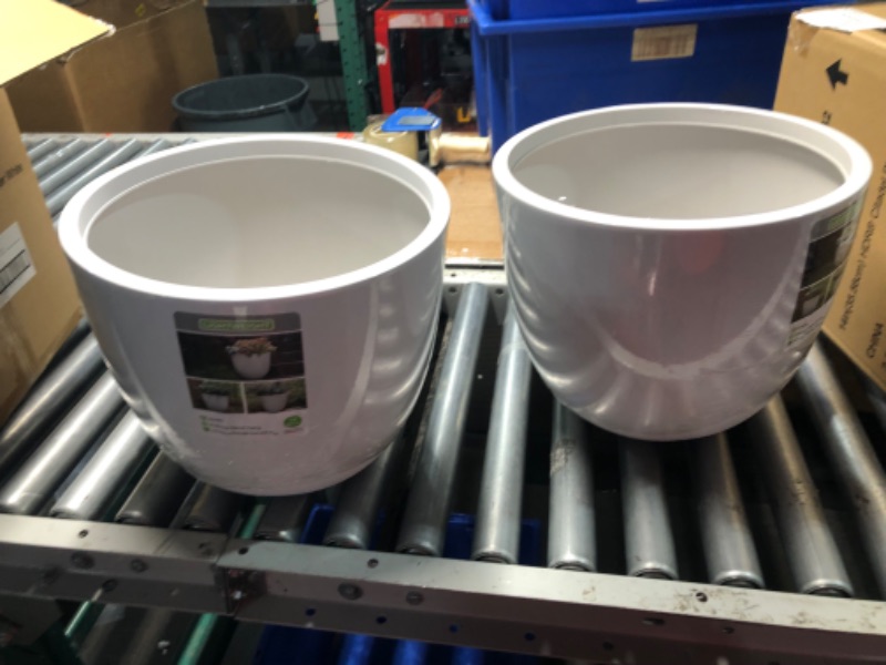 Photo 5 of (2 Pack) Vigoro 14 in. Fresno Medium White High-Density Resin Planter (14 in. D x 12 in. H) With Drainage Hole