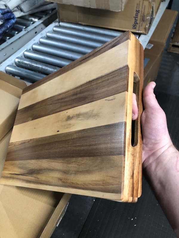 Photo 1 of YSTKC Acacia Wood Serving Tray with Handles 16.5 Inches