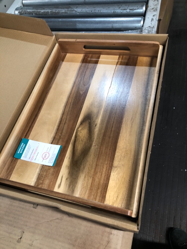 Photo 1 of YSTKC Acacia Wood Serving Tray with Handles 16.5 Inches