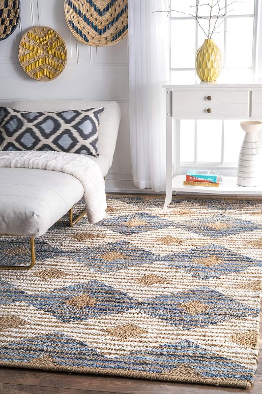 Photo 1 of 
nuLOOM Hand Braided Marla Denim And Jute Diamonds Runner Rug, 2' 6" x 12', Off-white