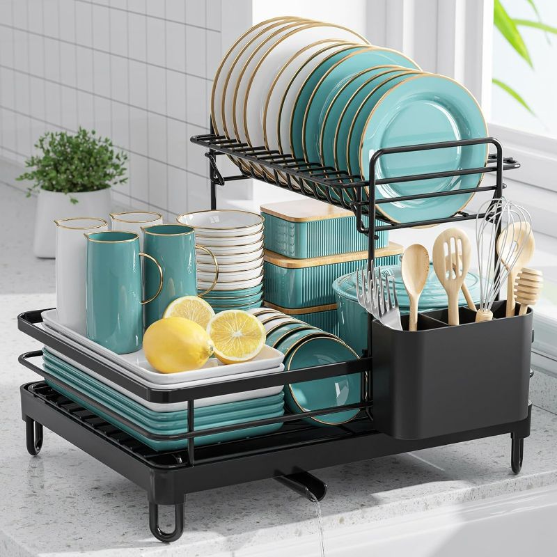 Photo 1 of (NON-REFUNDABLE)  Sakugi Dish Drying Rack - X-Large Stainless Steel Dish Rack for Kitchen Counter, Kitchen Organizers and Storage for Dishes, Bowls, Cutlery, Black Black X-Large