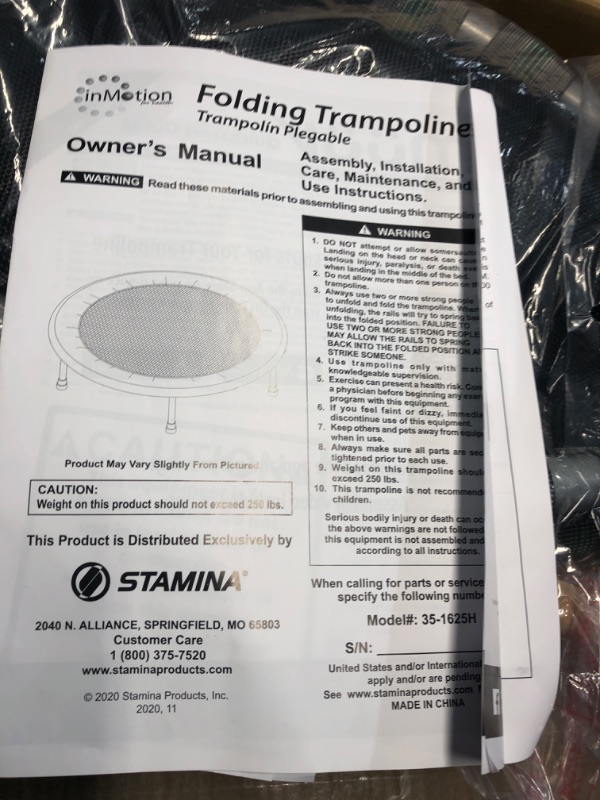 Photo 2 of *STOCK IMAGE FOR REFERENCE ONLY*
SereneLife Portable & Foldable Trampoline - 40" in-Home Mini Rebounder with Adjustable Handrail