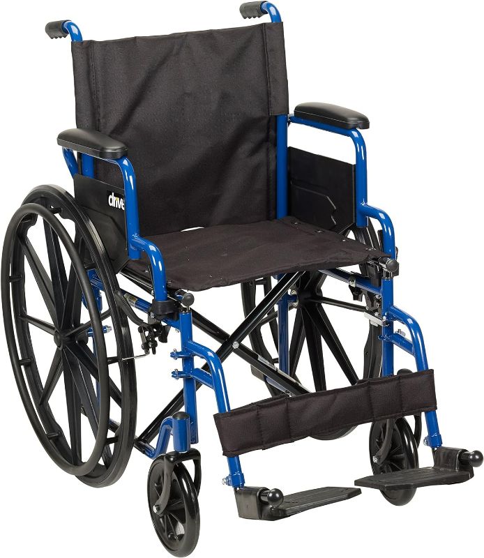 Photo 1 of ***USED - MISSING FOOT RESTS - SEE PICTURES - NO PACKAGING***
Drive Medical Blue Streak Ultra-Lightweight Wheelchair With Flip-Backs Arms & Swing-Away Footrests