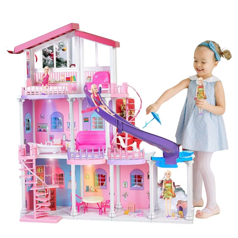 Photo 2 of All ABS Plastic Large Doll Dream House, 3-Story 47'' Dreamhouse Dollhouse with 15+ Furnitures & Accessories, All Plastic Assembled Playhouse Toys Gifts for 3 to 12 Year Olds Girls Kids, Sturdy three layers