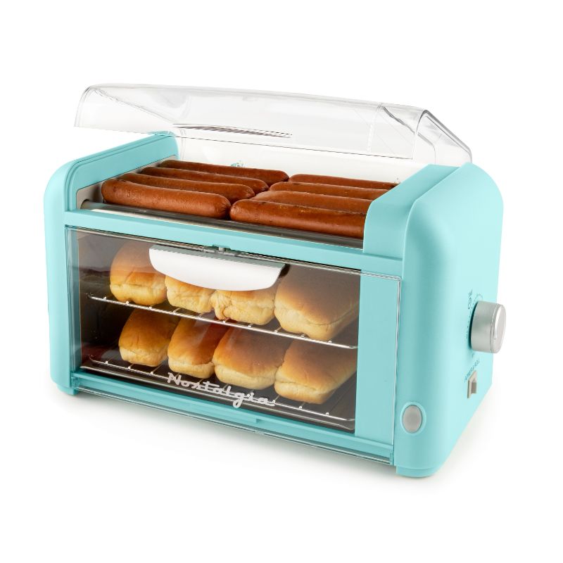 Photo 1 of (NON-REFUNDABLE) Nostalgia Hot Dog Roller & Bun Warmer, 8-7/8" X 9-9/16", Aqua
