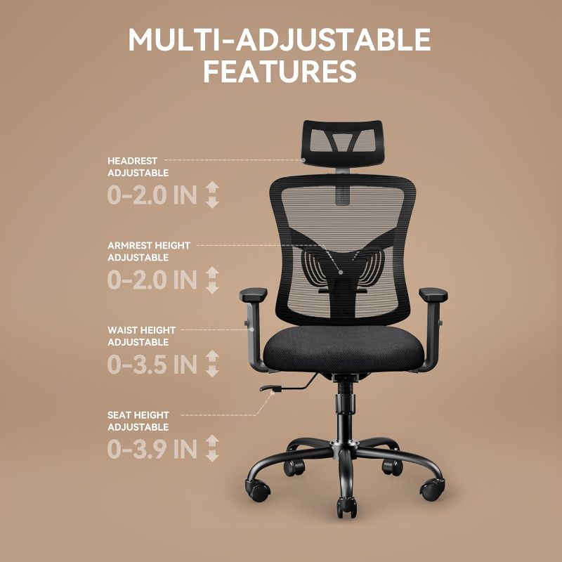 Photo 3 of (READ FULL POST) NOBLEWELL Office Chair Ergonomic Office Chair High Back Mesh Computer Chair with Lumbar Support Adjustable Armrest, Backrest and Headrest